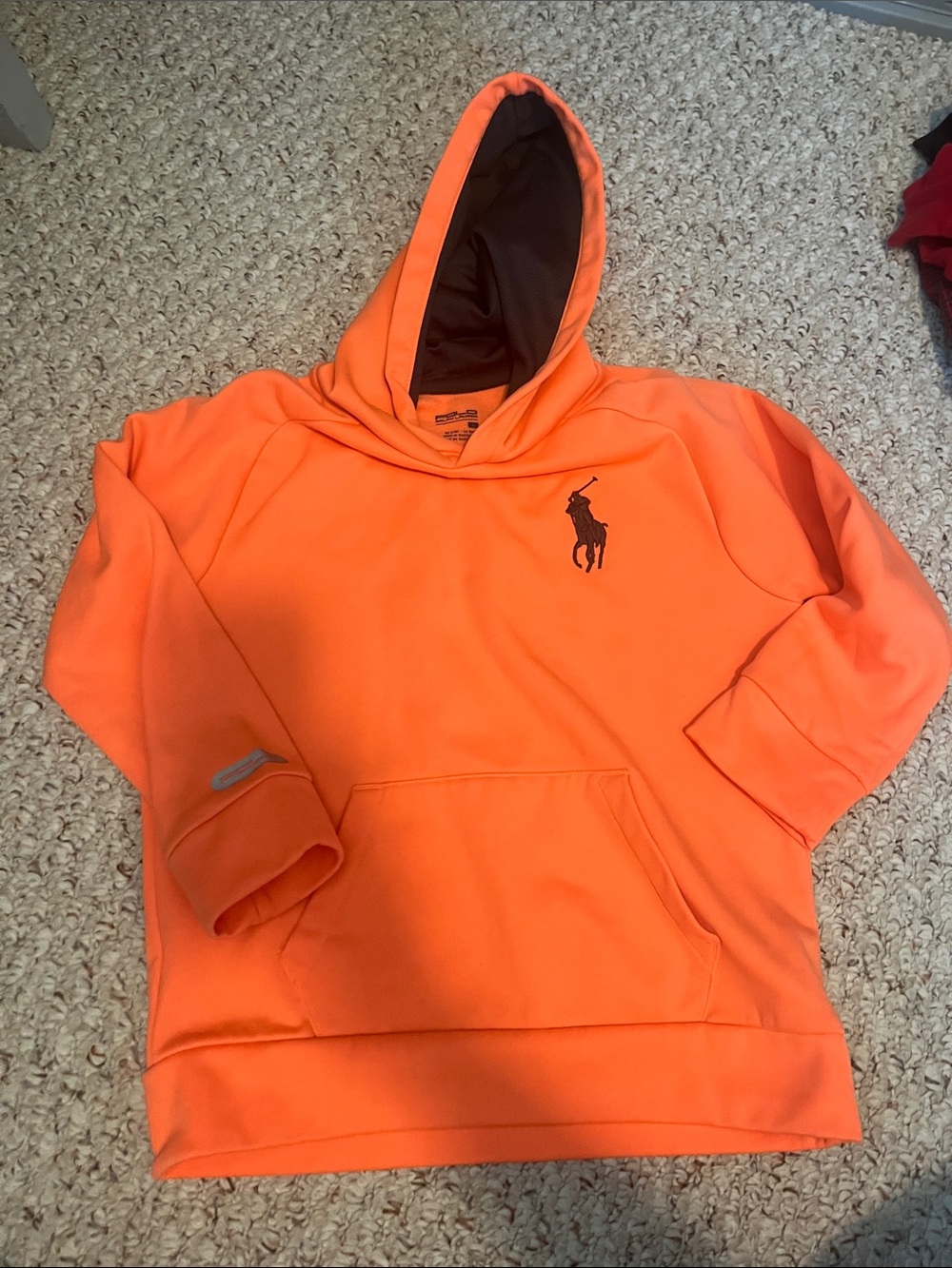 Ralph Lauren Neon Orange Crewneck Hoodie with Polo Pony
